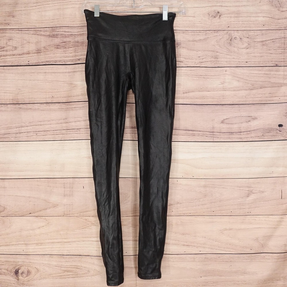SPANX Leggings Womens S Black Faux Leather Ankle High Rise Shaping